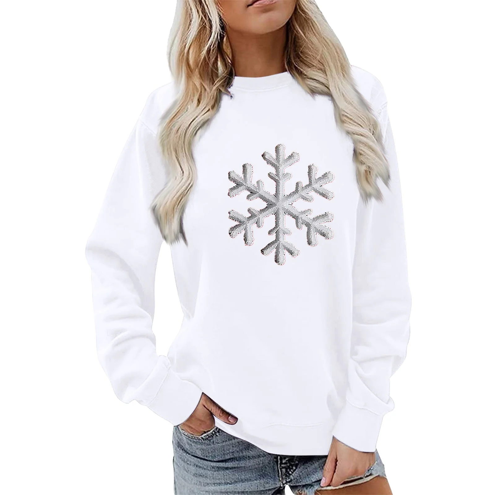 Damen Sweatshirt mit funkelndem Schneeflockenmotiv und lässigem Schnitt - Image 6