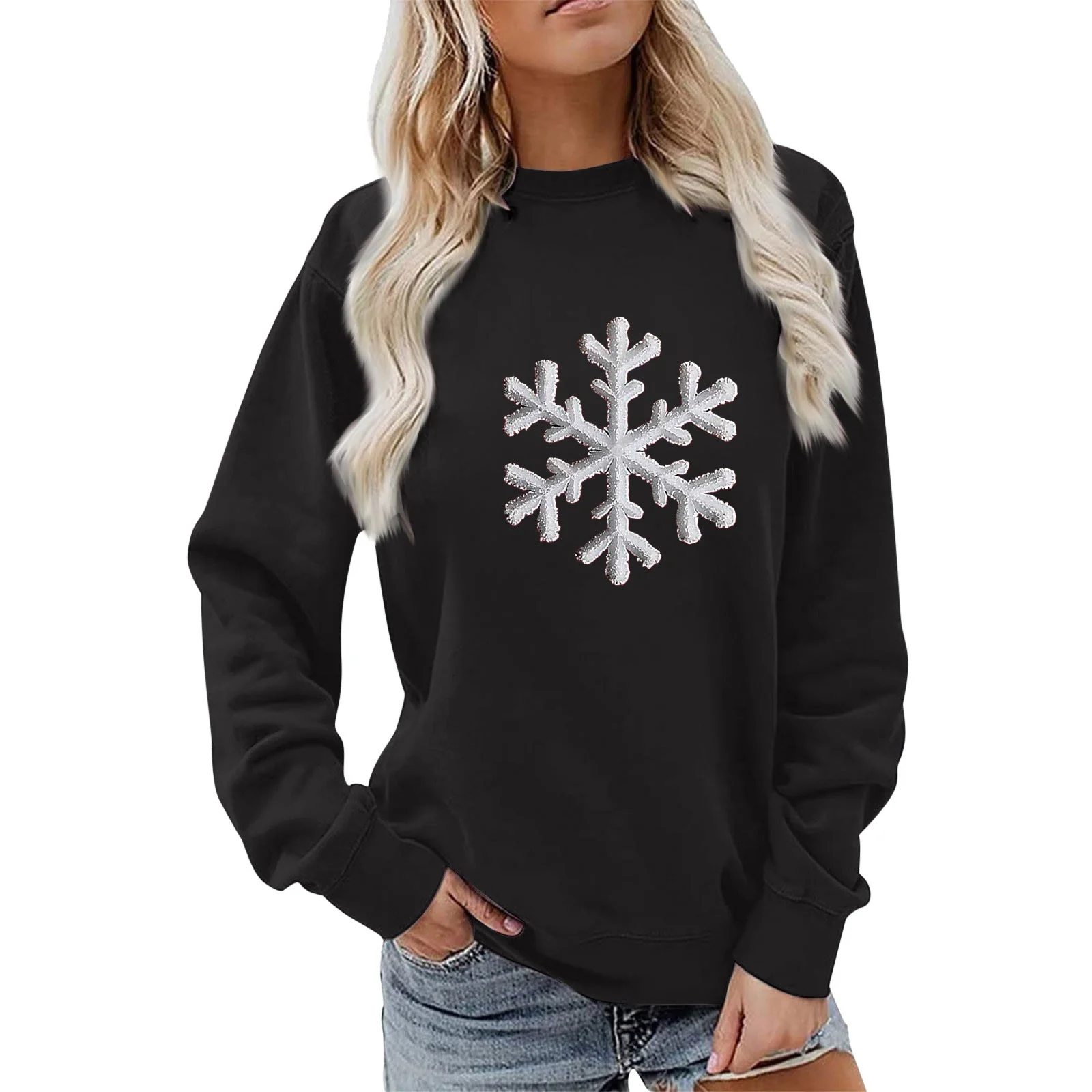 Damen Sweatshirt mit funkelndem Schneeflockenmotiv und lässigem Schnitt - Image 7