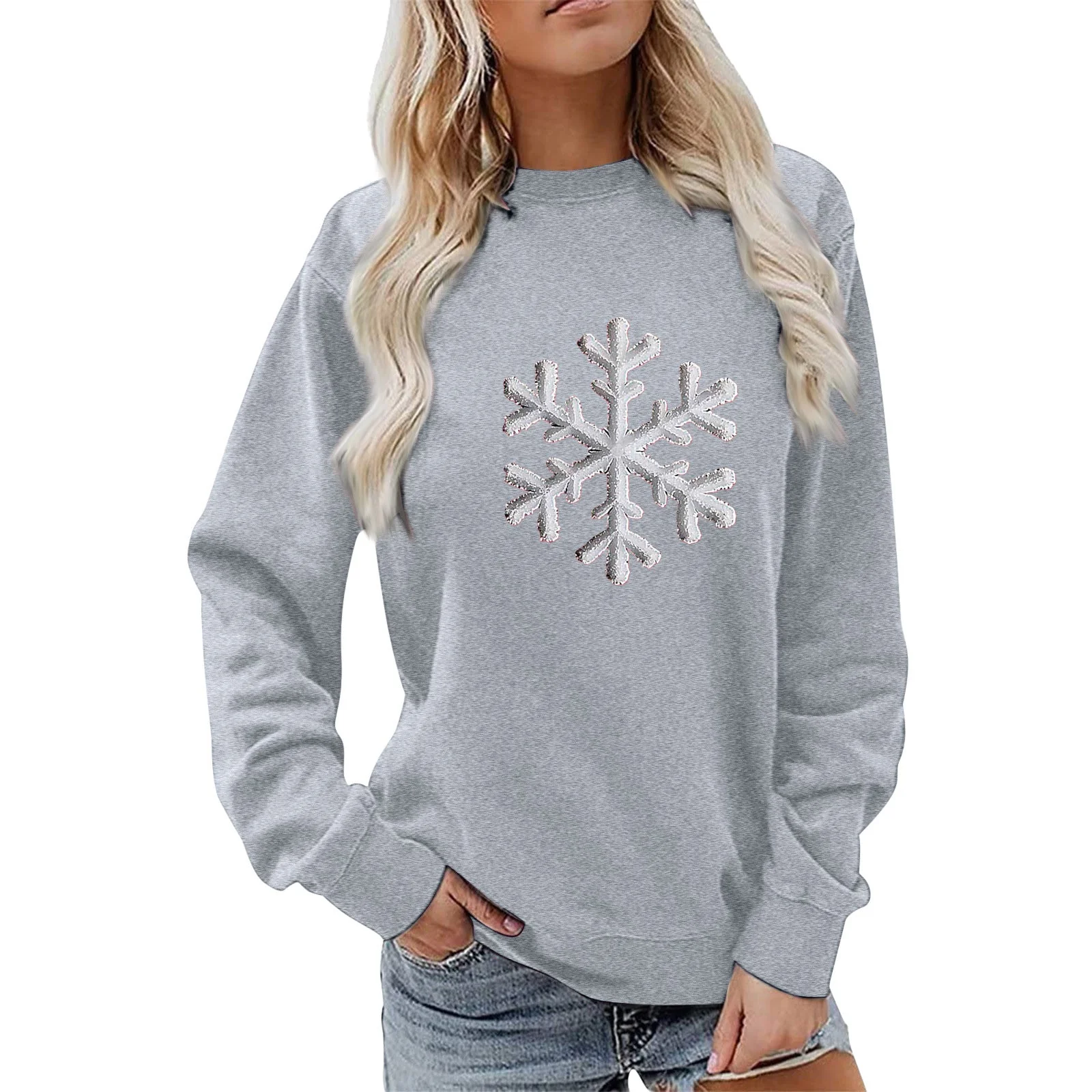 Damen Sweatshirt mit funkelndem Schneeflockenmotiv und lässigem Schnitt - Image 8