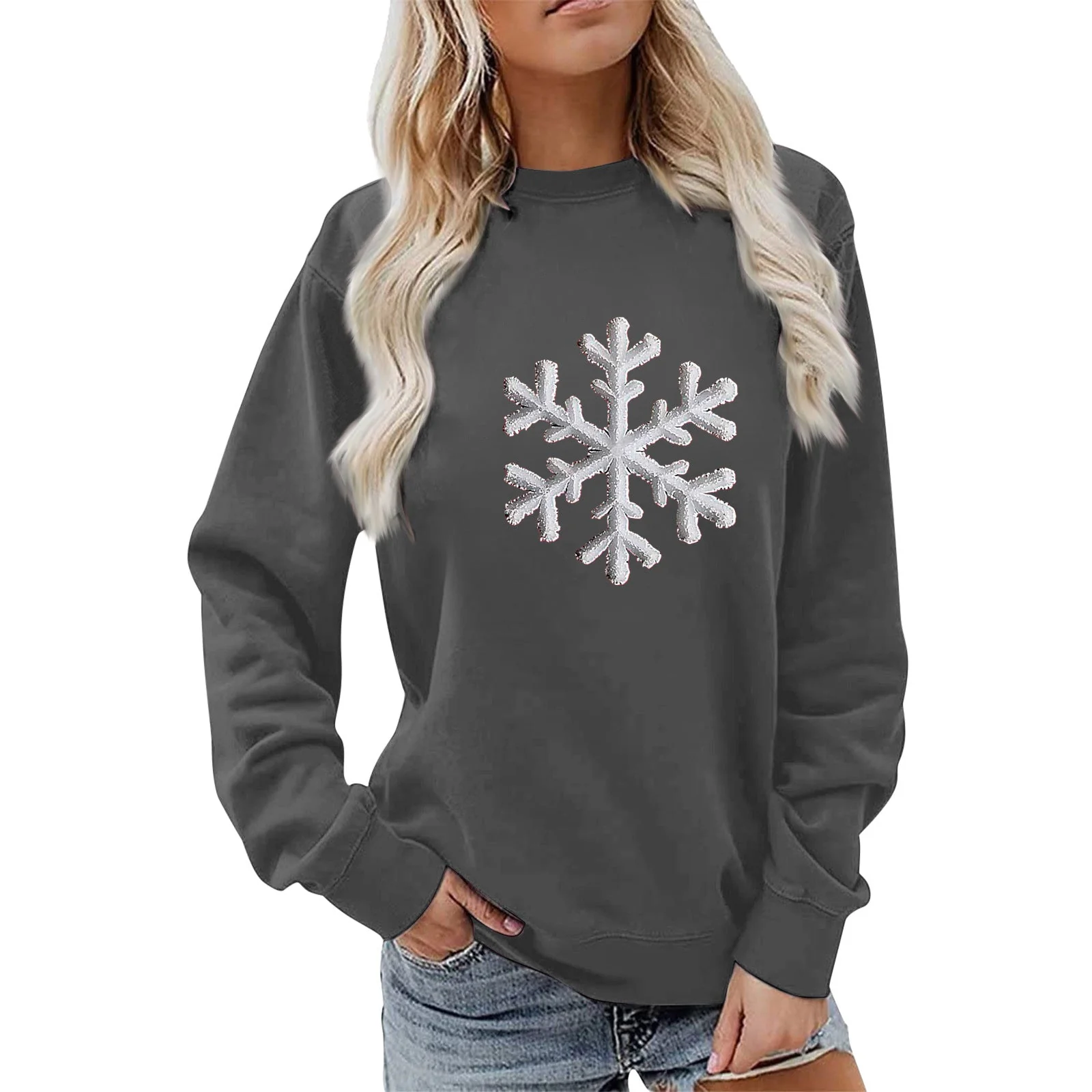 Damen Sweatshirt mit funkelndem Schneeflockenmotiv und lässigem Schnitt - Image 9