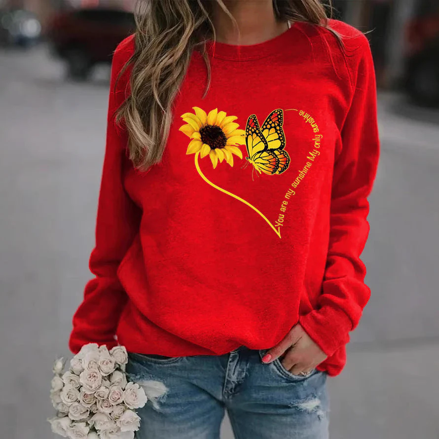 Damen Sweatshirt mit grafischem Schmetterlings- und Sonnenblumenmotiv - Image 2