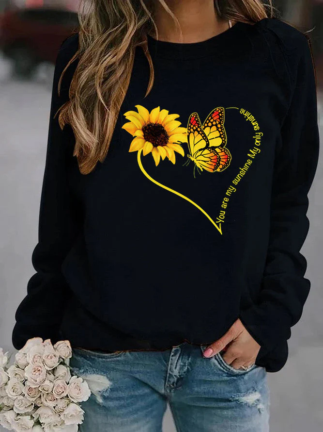 Damen Sweatshirt mit grafischem Schmetterlings- und Sonnenblumenmotiv - Image 8