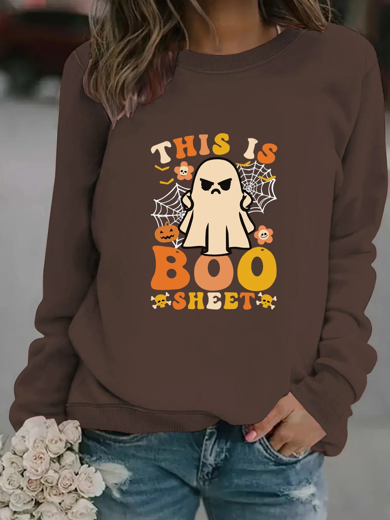 Damen Sweatshirt mit herbstlichem Geist-Print und lässigem Schnitt - Image 7