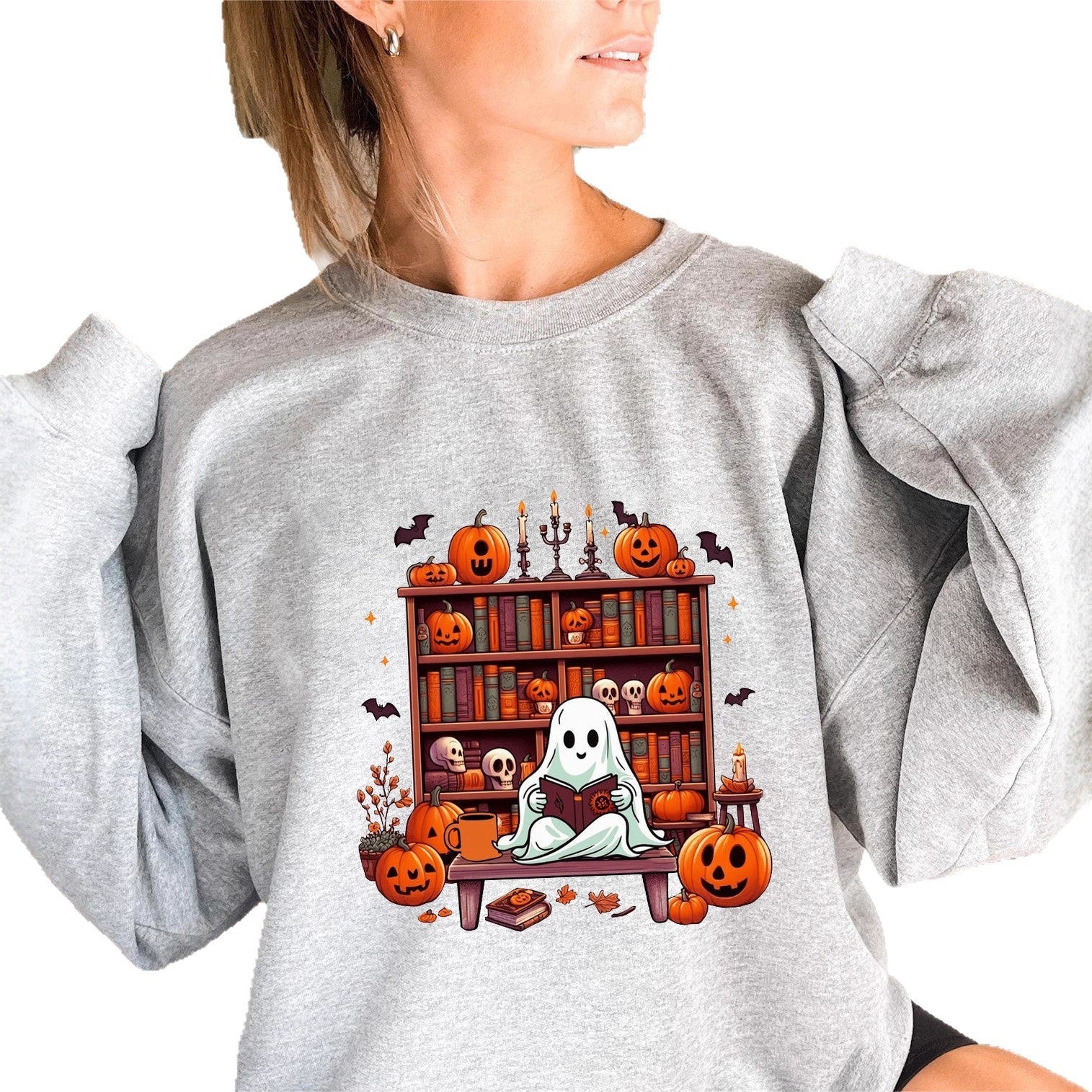 Damen Sweatshirt mit herbstlichem Gruselmotiv und lässigen Puffärmeln - Image 4