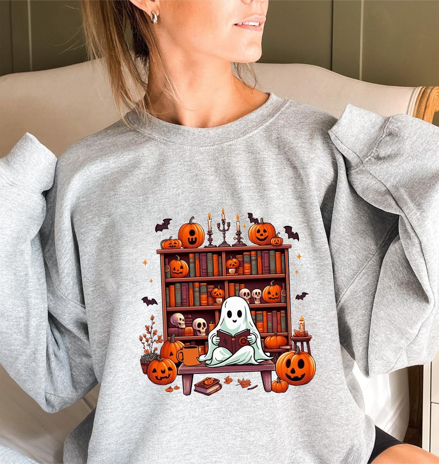 Damen Sweatshirt mit herbstlichem Gruselmotiv und lässigen Puffärmeln - Image 5