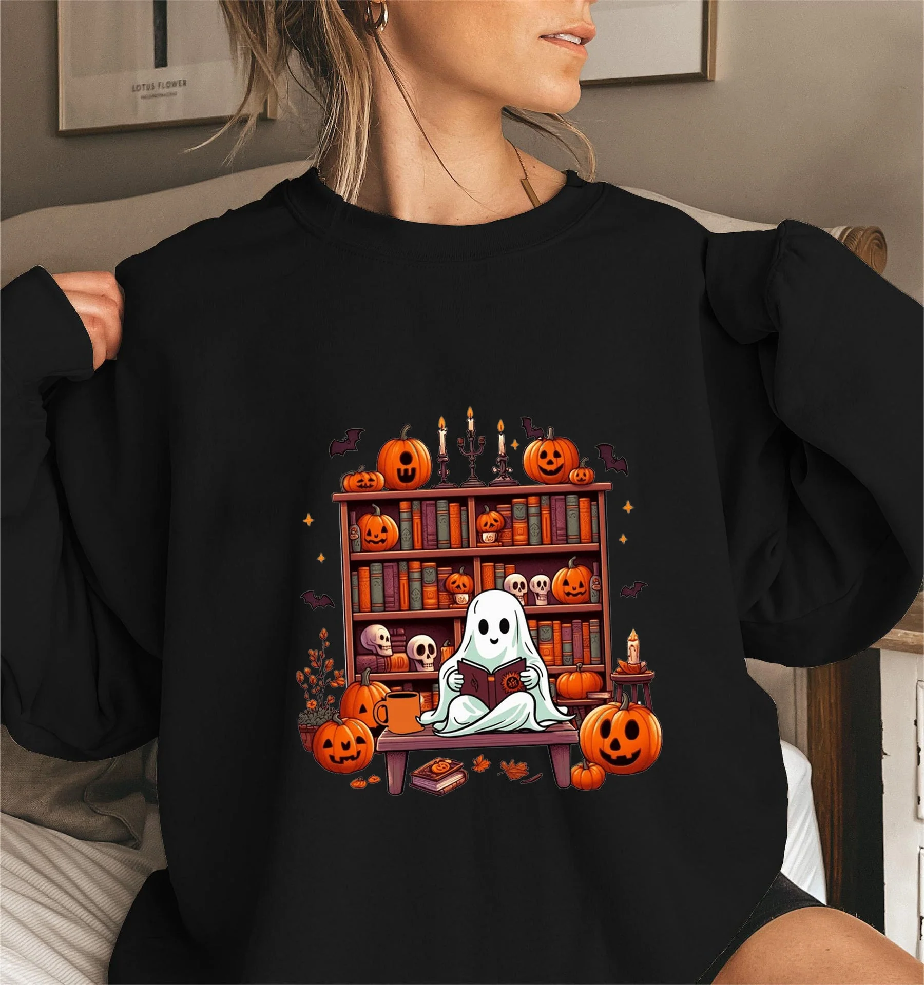 Damen Sweatshirt mit herbstlichem Gruselmotiv und lässigen Puffärmeln - Image 6