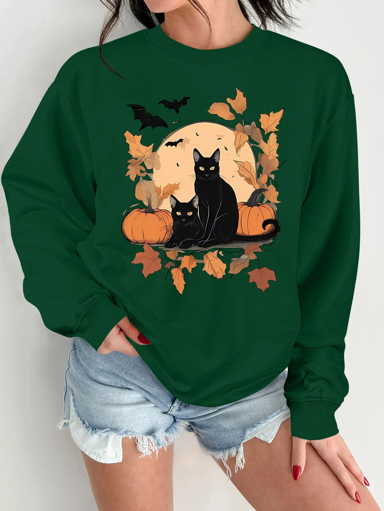 Damen Sweatshirt mit herbstlichem Katzen- und Kürbisdesign - Image 10