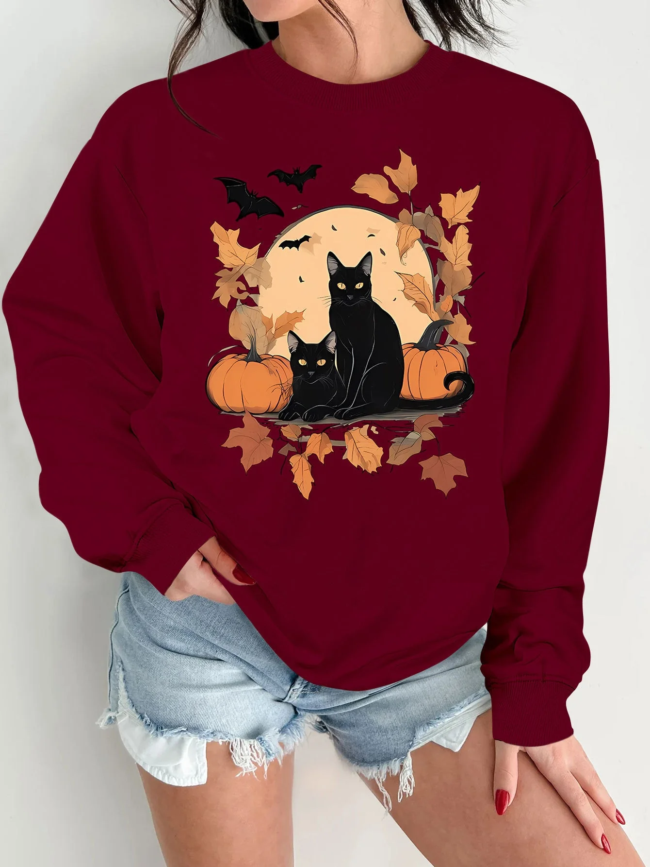 Damen Sweatshirt mit herbstlichem Katzen- und Kürbisdesign - Image 14