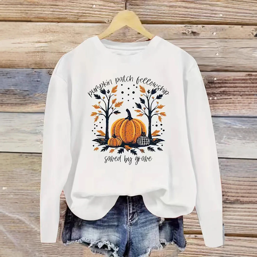 Damen Sweatshirt mit herbstlichem Kürbis-Motiv und lässigem Schnitt