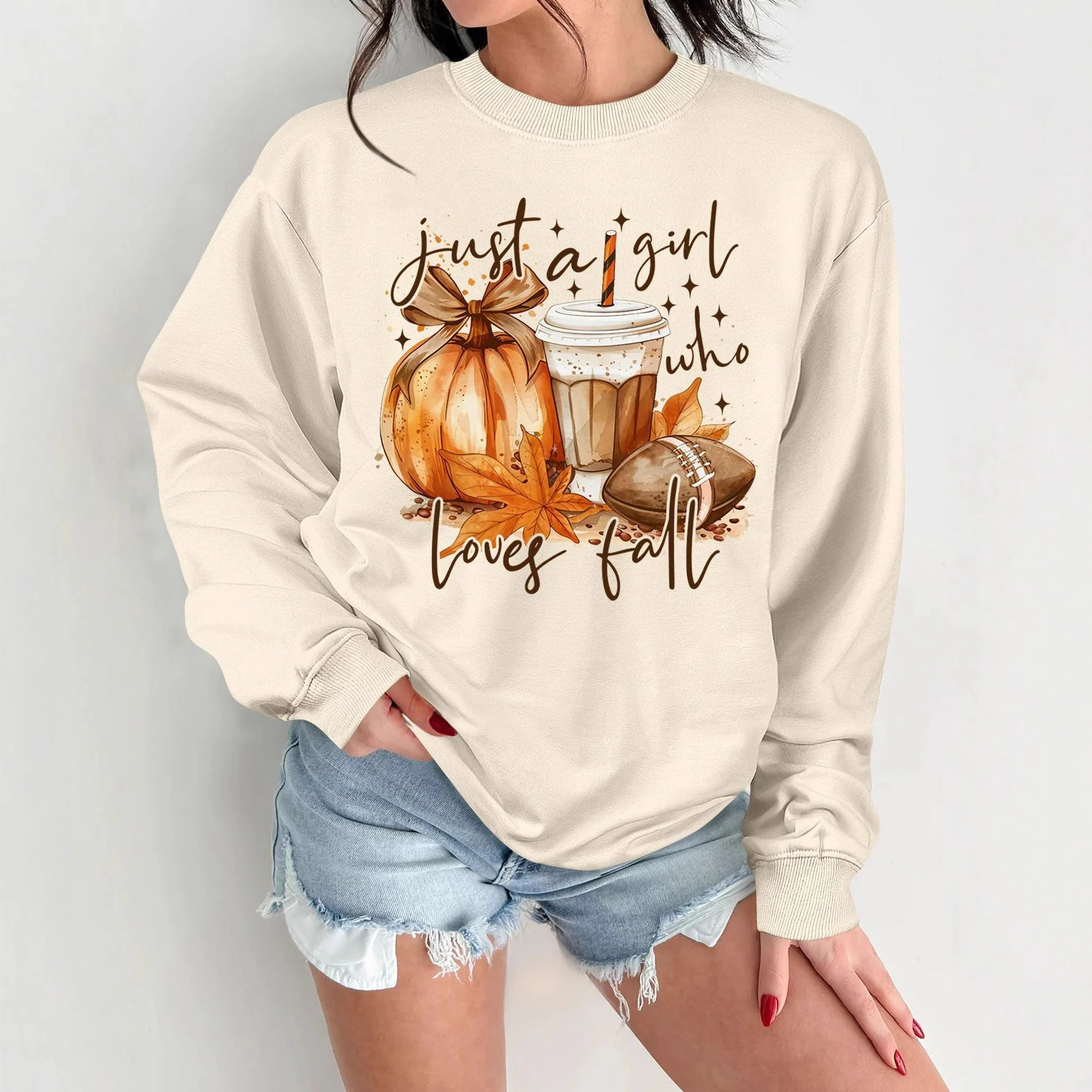 Damen Sweatshirt mit herbstlichem Motiv und inspirierendem Druck