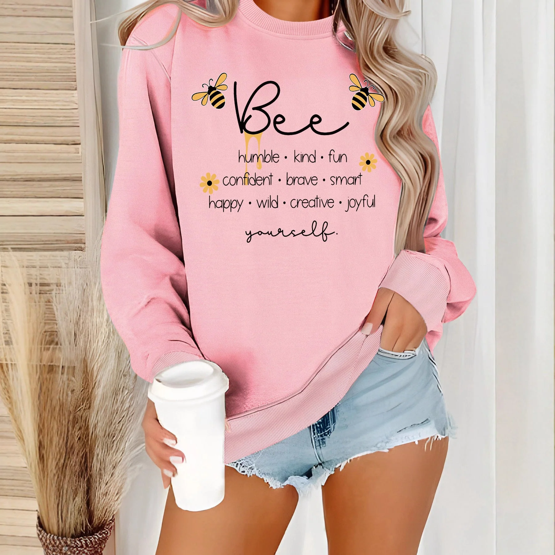 Damen Sweatshirt mit inspirierendem Bienenmotiv und positiven Affirmationen - Image 2