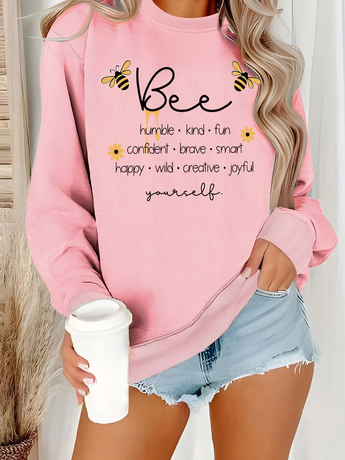 Damen Sweatshirt mit inspirierendem Bienenmotiv und positiven Affirmationen - Image 6