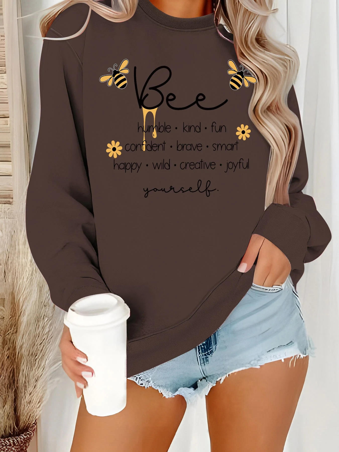 Damen Sweatshirt mit inspirierendem Bienenmotiv und positiven Affirmationen - Image 7