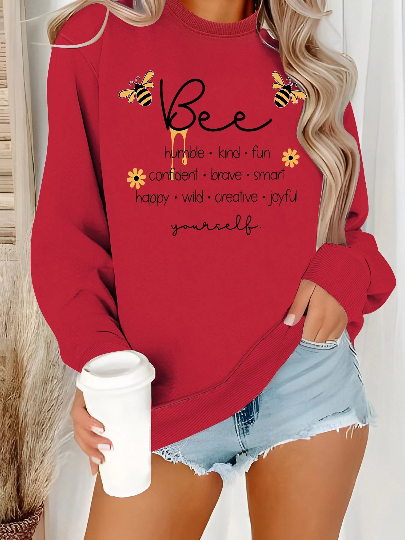 Damen Sweatshirt mit inspirierendem Bienenmotiv und positiven Affirmationen - Image 9