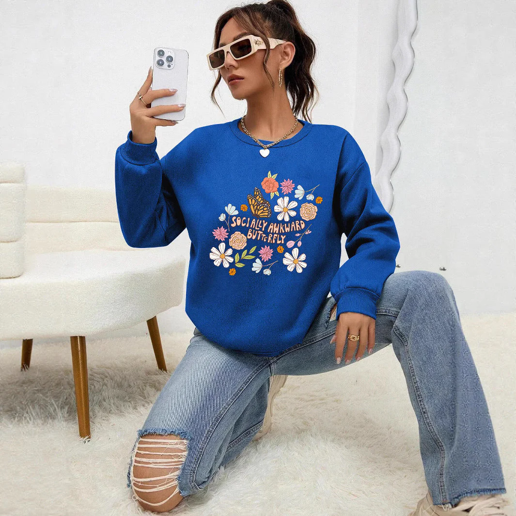 Damen Sweatshirt mit kreativem Floraldesign und inspirierendem Aufdruck