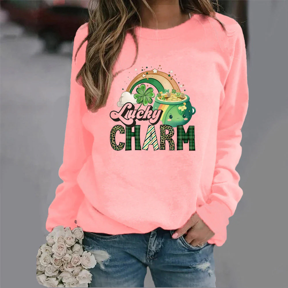 Damen Sweatshirt mit kreativem Glücks-Motiv