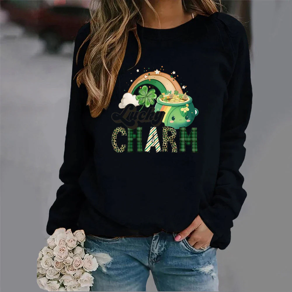 Damen Sweatshirt mit kreativem Glücks-Motiv - Image 5