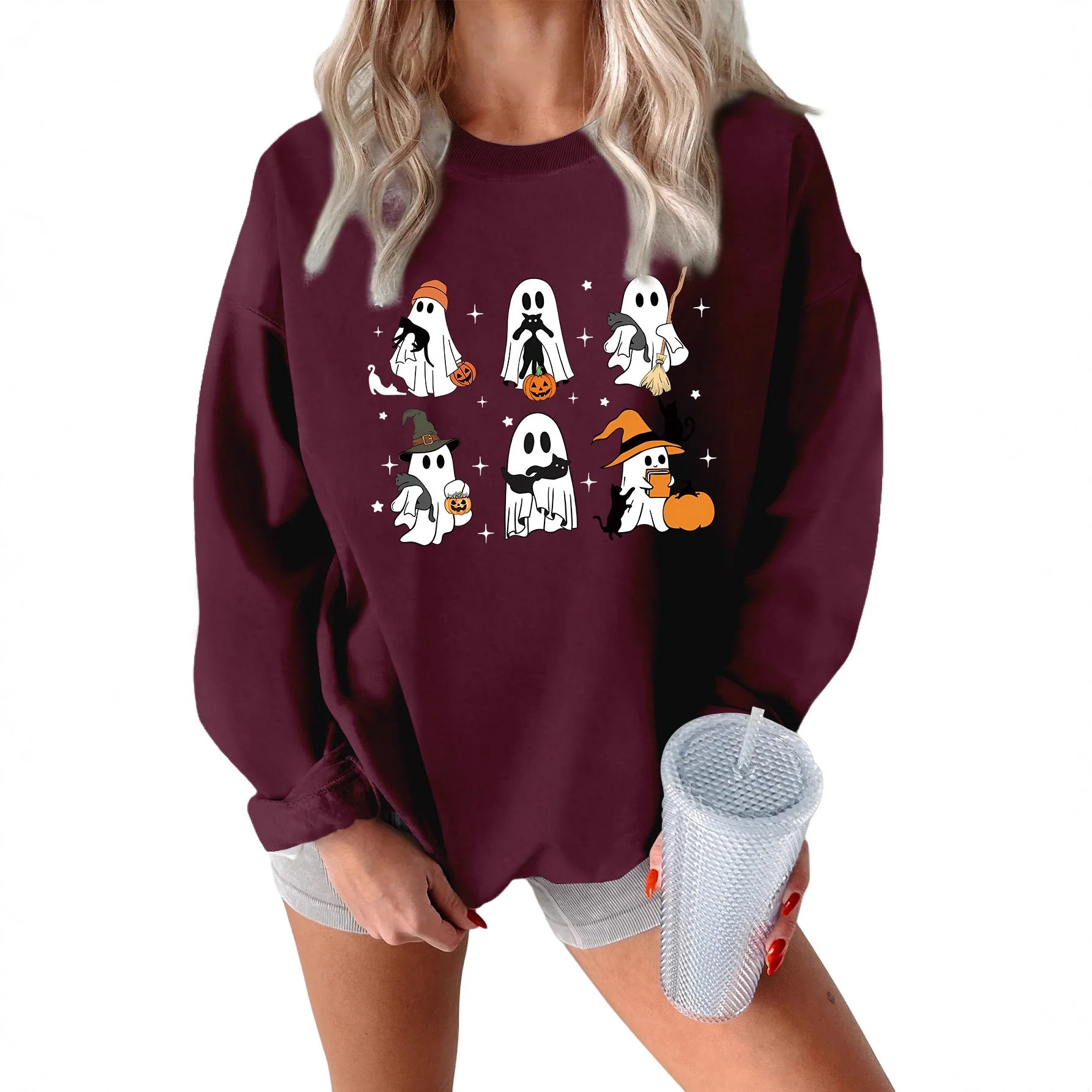 Damen Sweatshirt mit kreativem Gruselmotiv