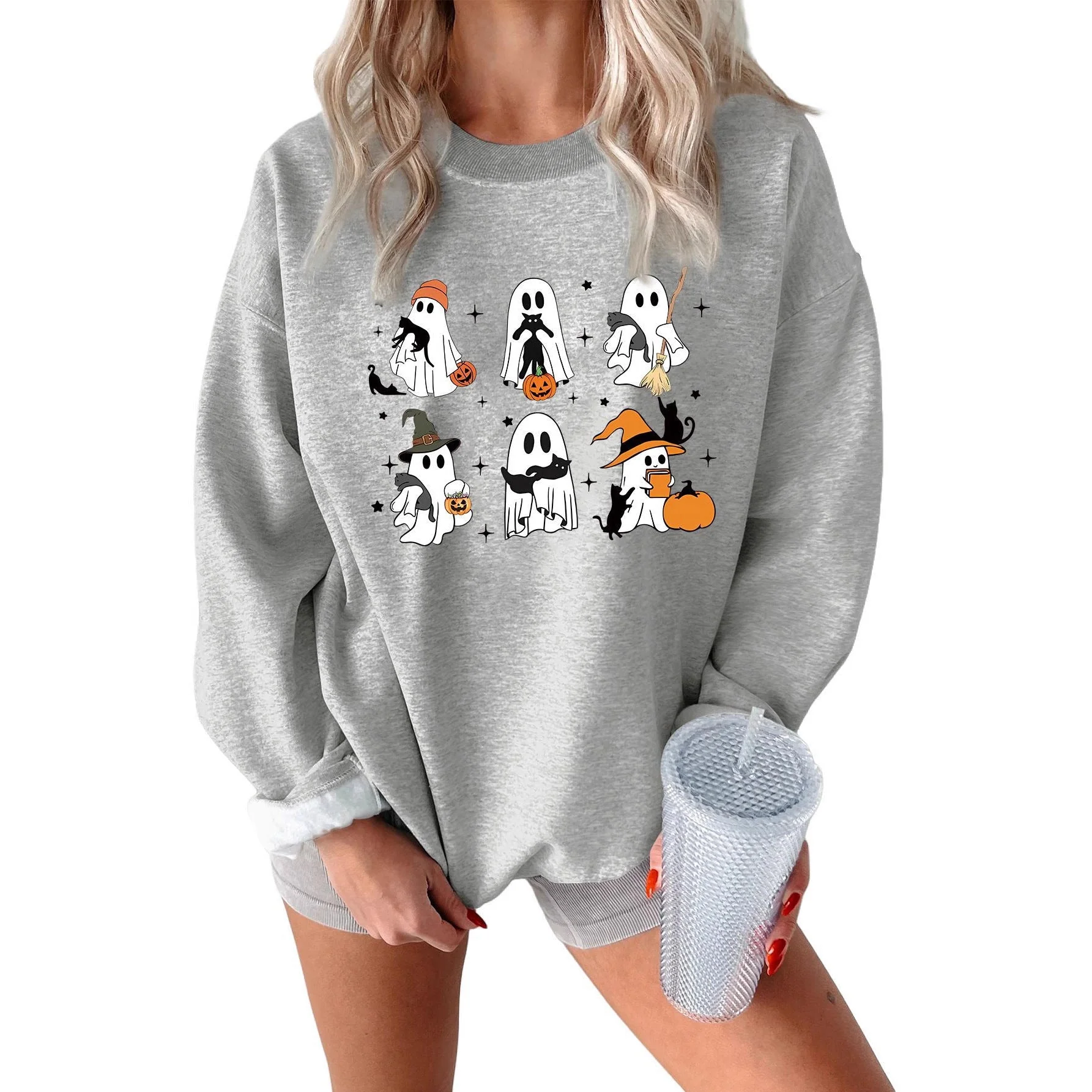 Damen Sweatshirt mit kreativem Gruselmotiv - Image 4