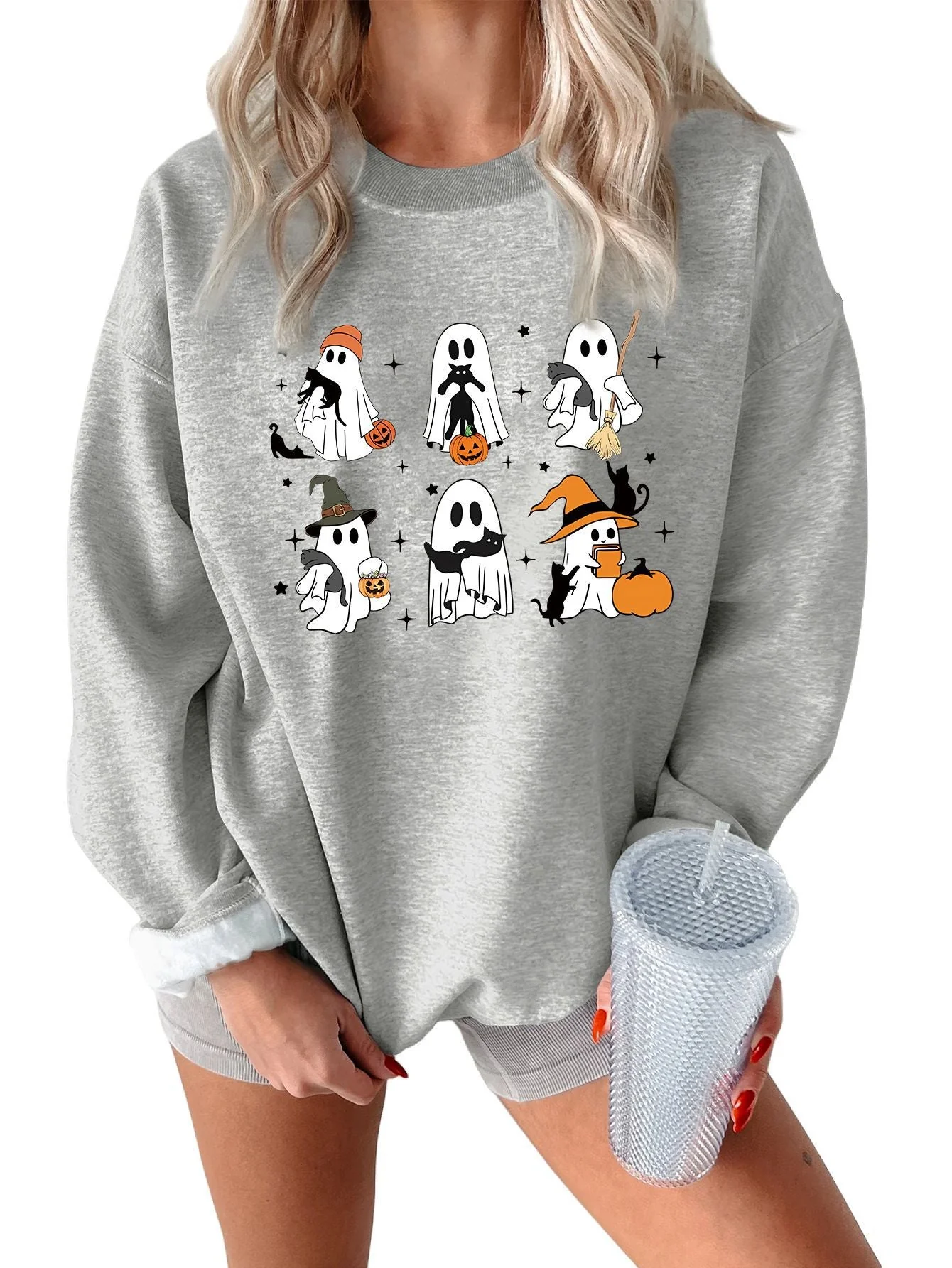 Damen Sweatshirt mit kreativem Gruselmotiv - Image 5