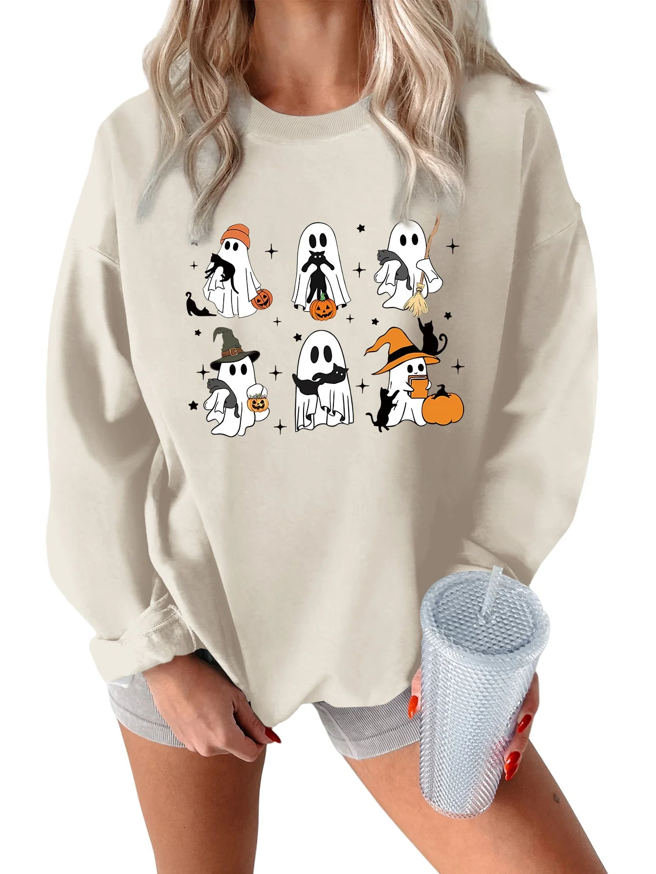 Damen Sweatshirt mit kreativem Gruselmotiv - Image 6