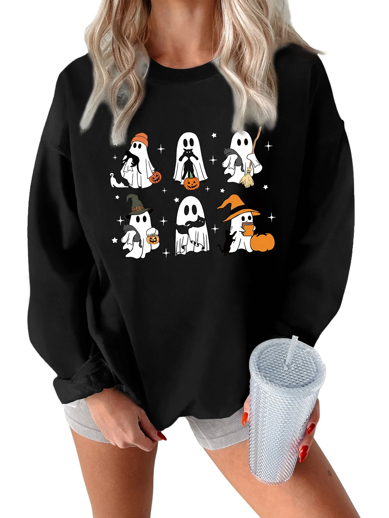 Damen Sweatshirt mit kreativem Gruselmotiv - Image 7
