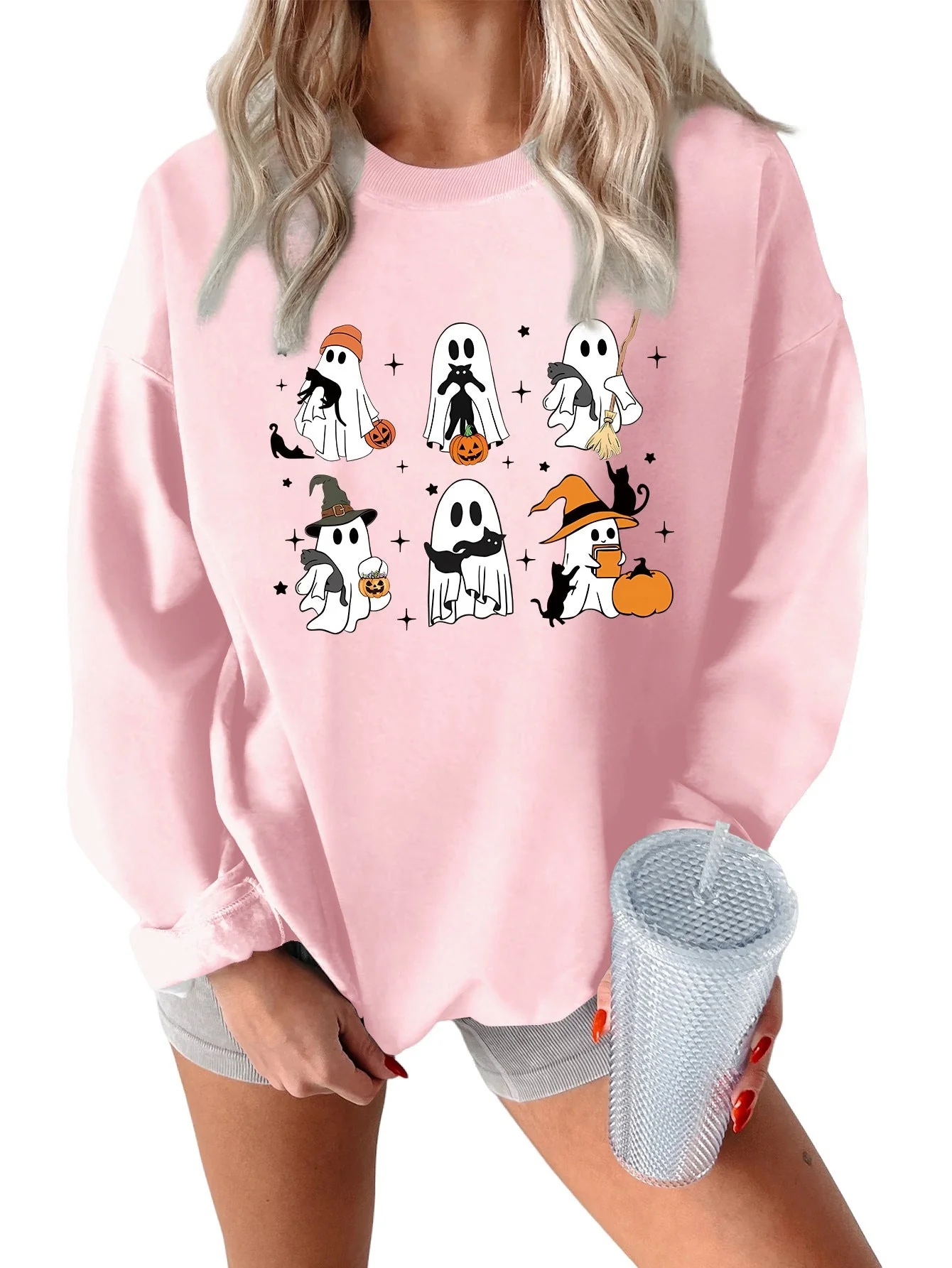 Damen Sweatshirt mit kreativem Gruselmotiv - Image 8