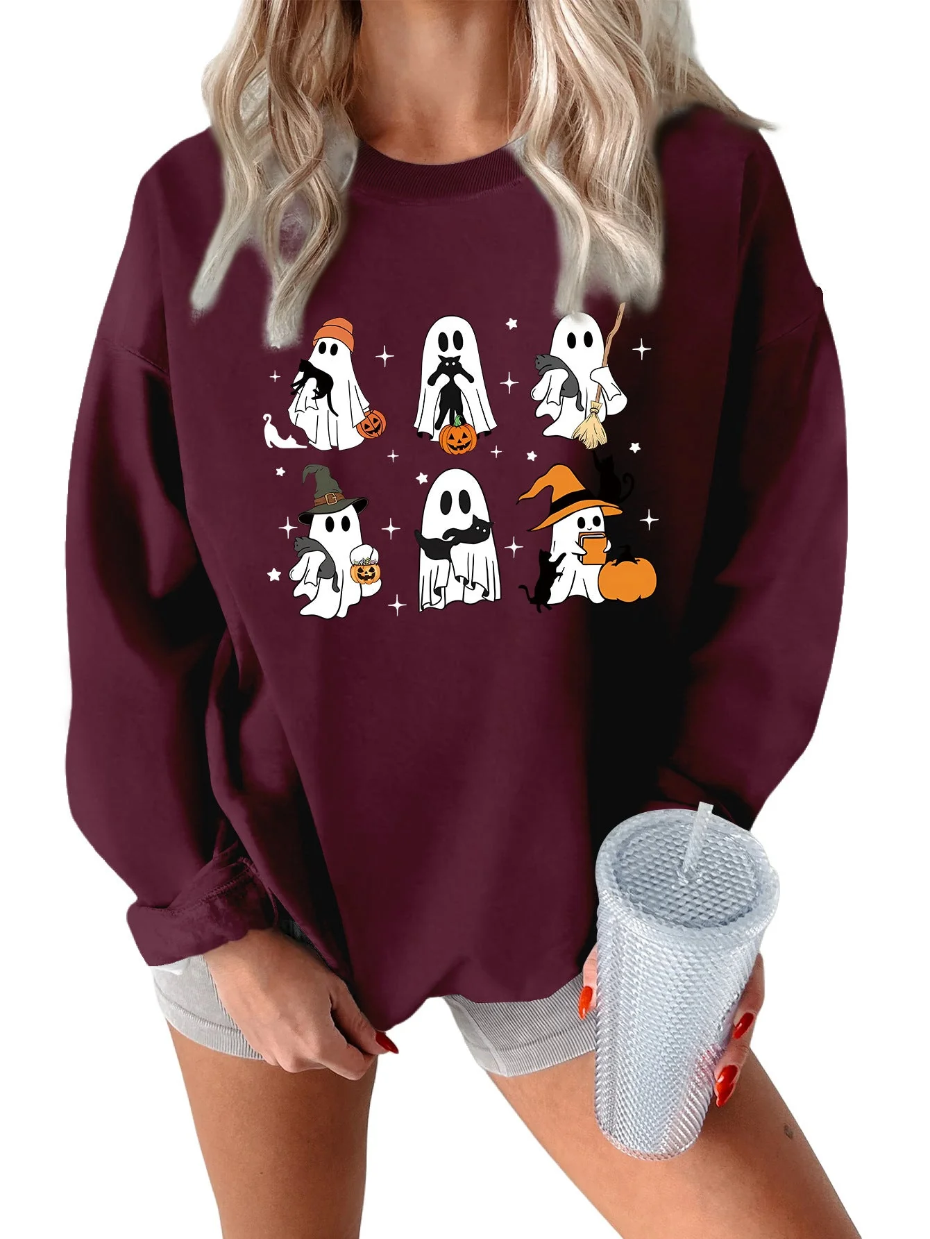 Damen Sweatshirt mit kreativem Gruselmotiv - Image 9