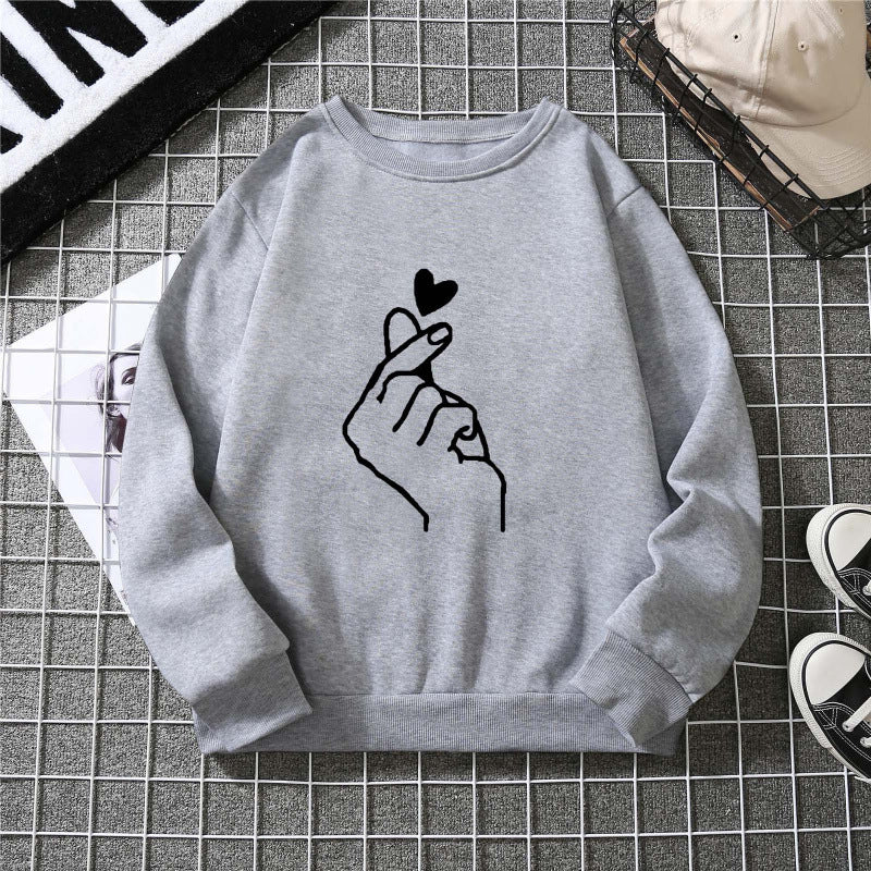 Damen Sweatshirt mit kreativem Handzeichen-Motiv und weichem Innenfutter - Image 6