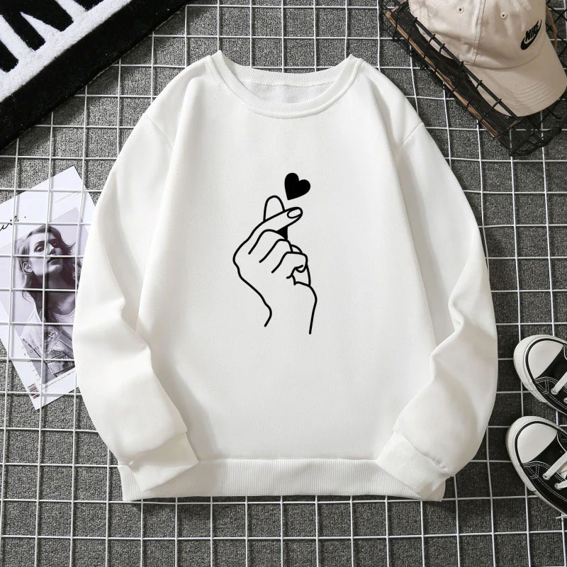 Damen Sweatshirt mit kreativem Handzeichen-Motiv und weichem Innenfutter - Image 7