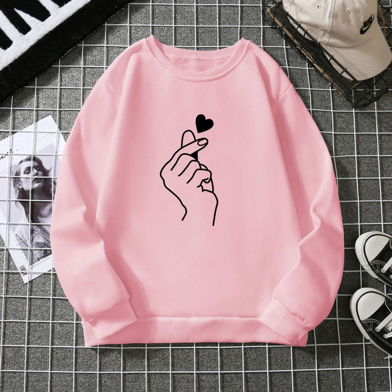 Damen Sweatshirt mit kreativem Handzeichen-Motiv und weichem Innenfutter - Image 9