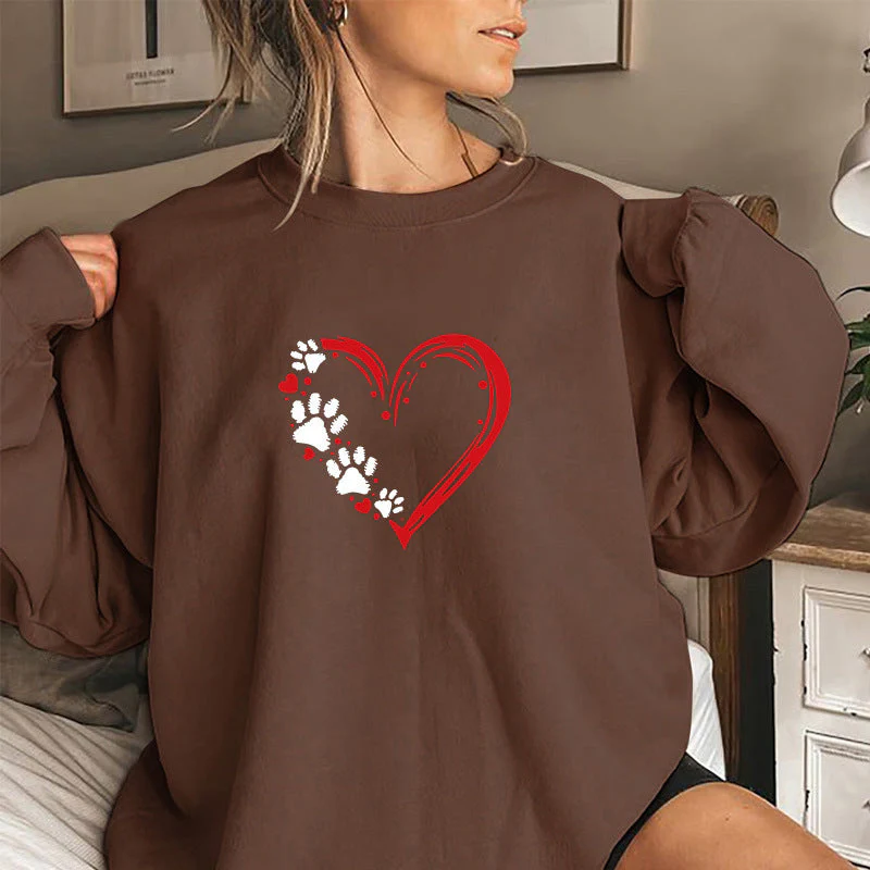 Damen Sweatshirt mit kreativem Herz- und Pfotendesign - Image 2