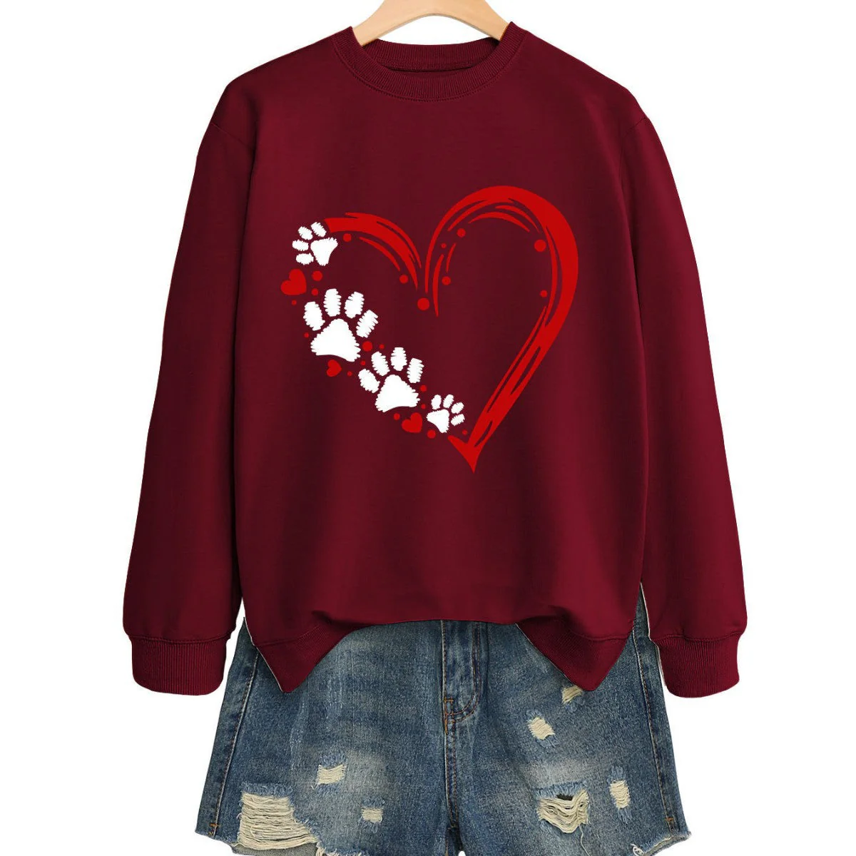 Damen Sweatshirt mit kreativem Herz- und Pfotendesign - Image 4