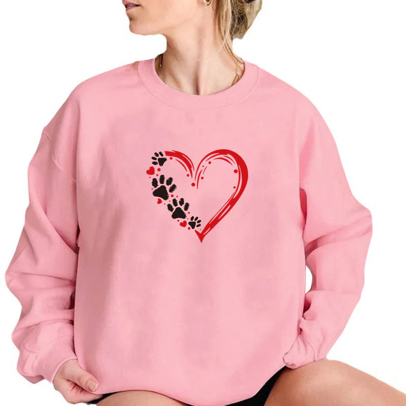 Damen Sweatshirt mit kreativem Herz- und Pfotendesign - Image 5