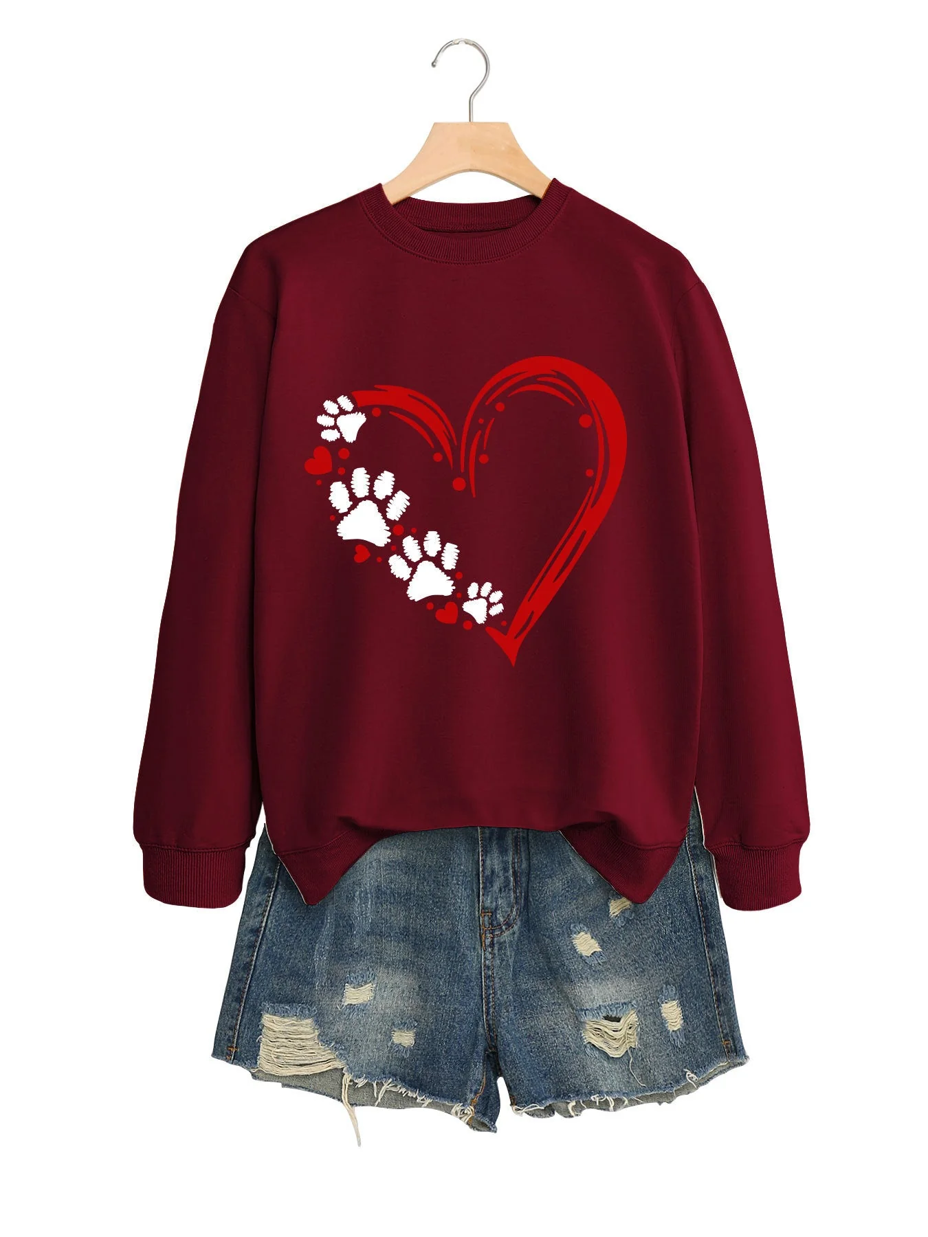 Damen Sweatshirt mit kreativem Herz- und Pfotendesign - Image 6