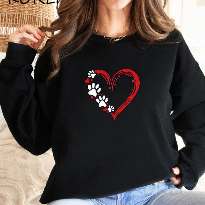 Damen Sweatshirt mit kreativem Herz- und Pfotendesign - Image 7