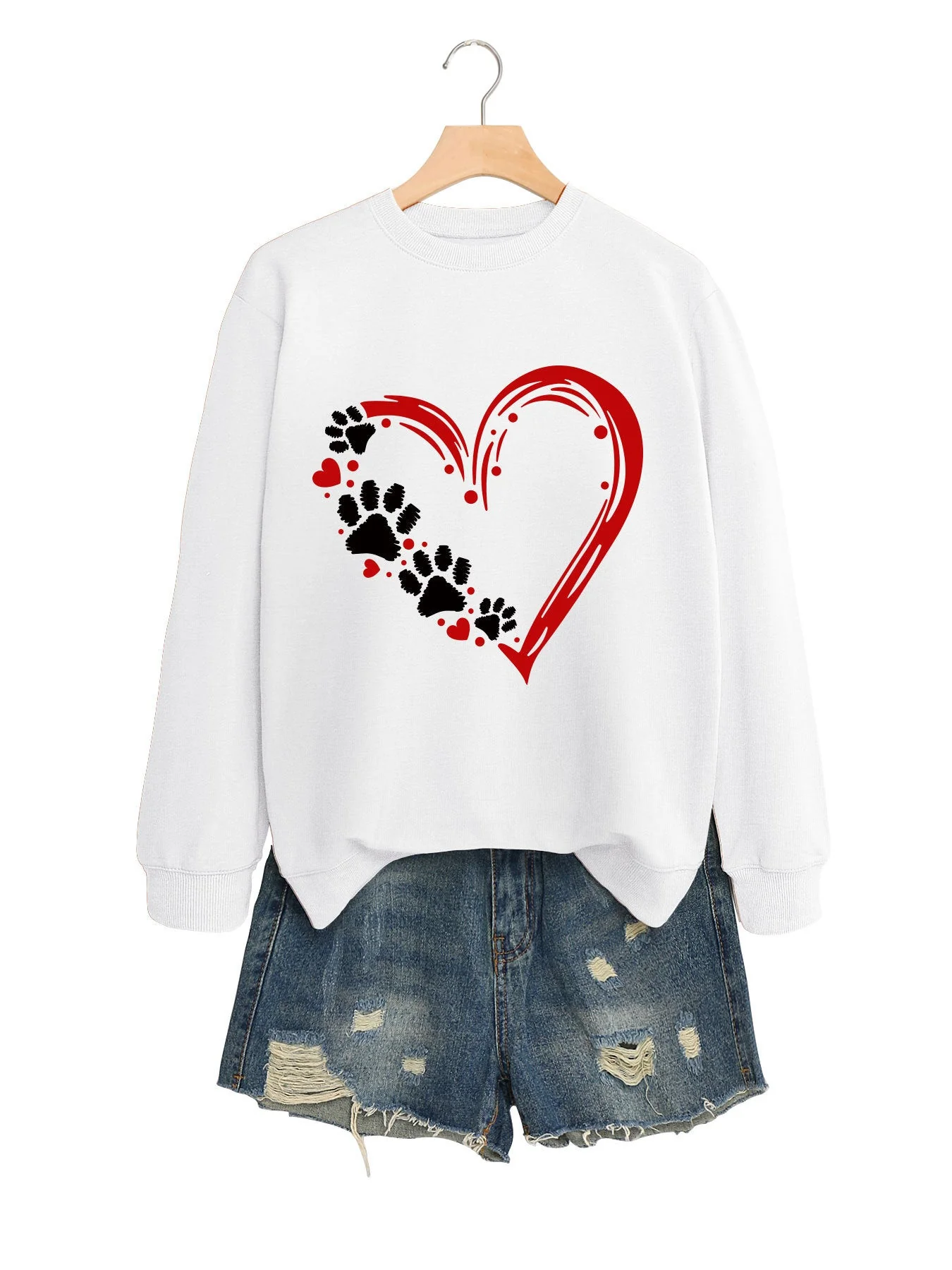 Damen Sweatshirt mit kreativem Herz- und Pfotendesign - Image 8
