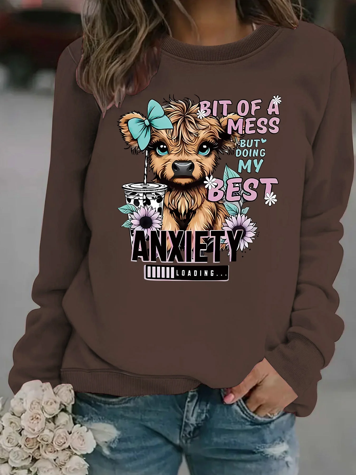 Damen Sweatshirt mit kreativem Hundedesign und inspirierendem Schriftzug - Image 7