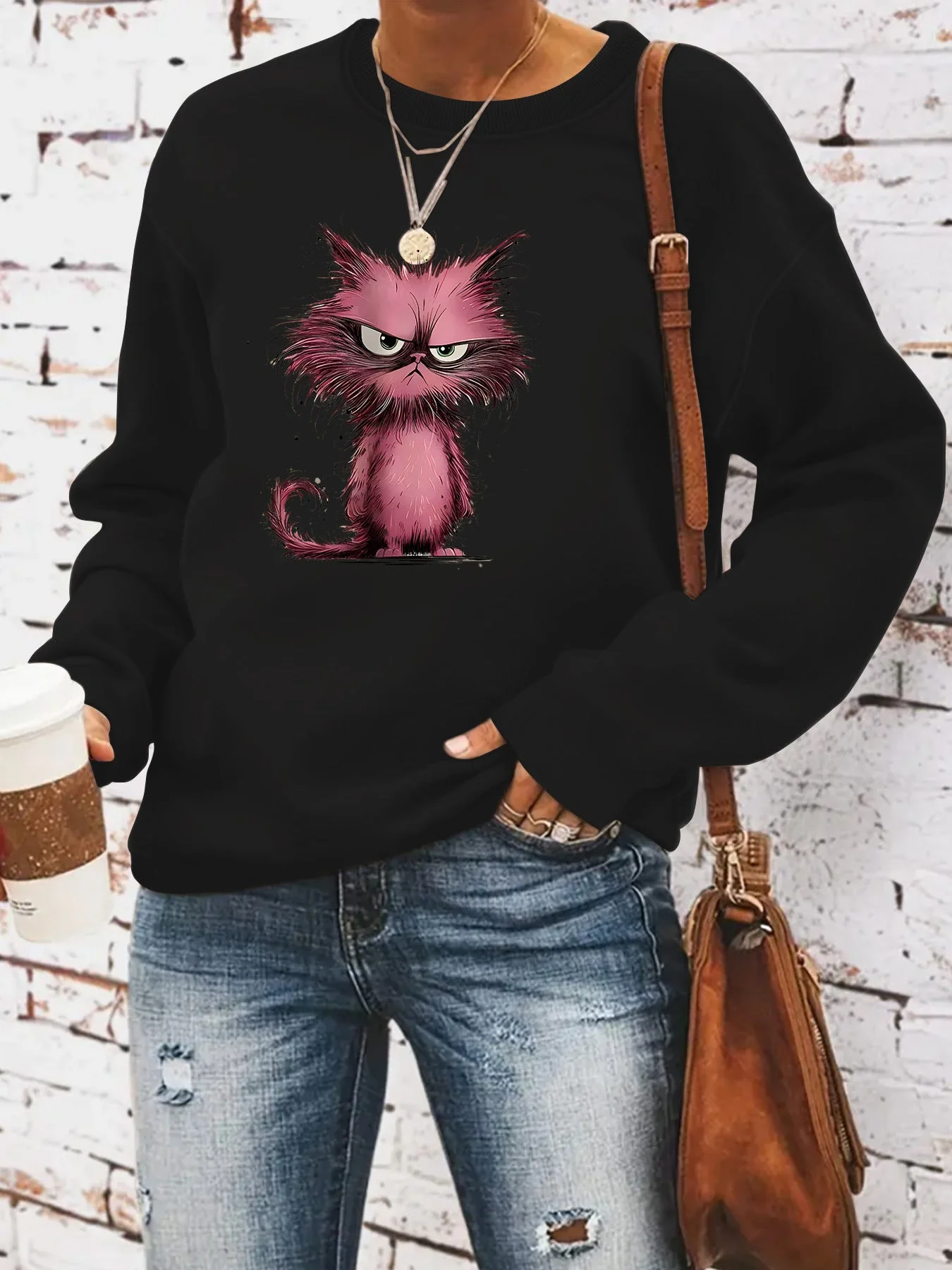 Damen Sweatshirt mit kreativem Katzenmotiv - Image 10