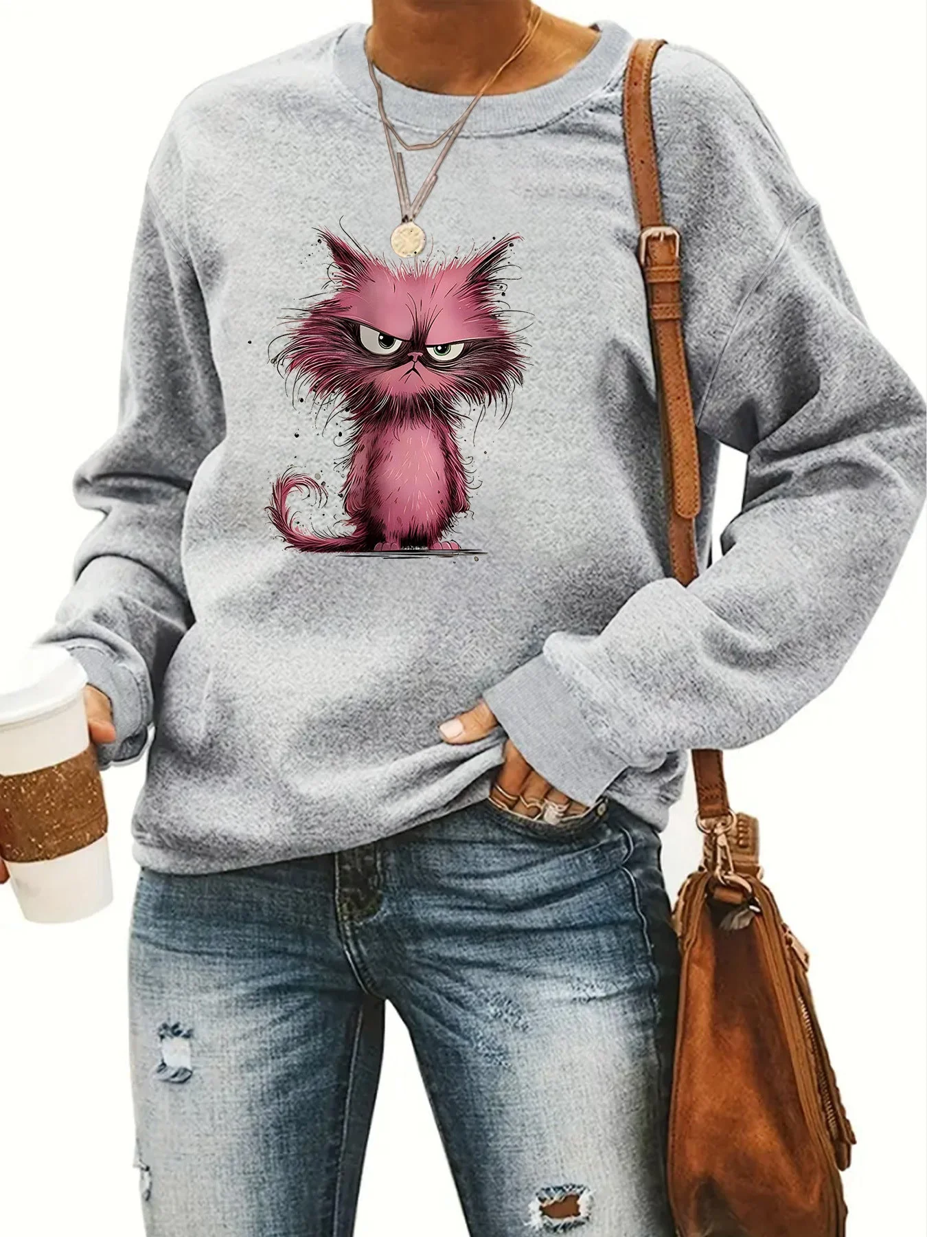 Damen Sweatshirt mit kreativem Katzenmotiv - Image 11