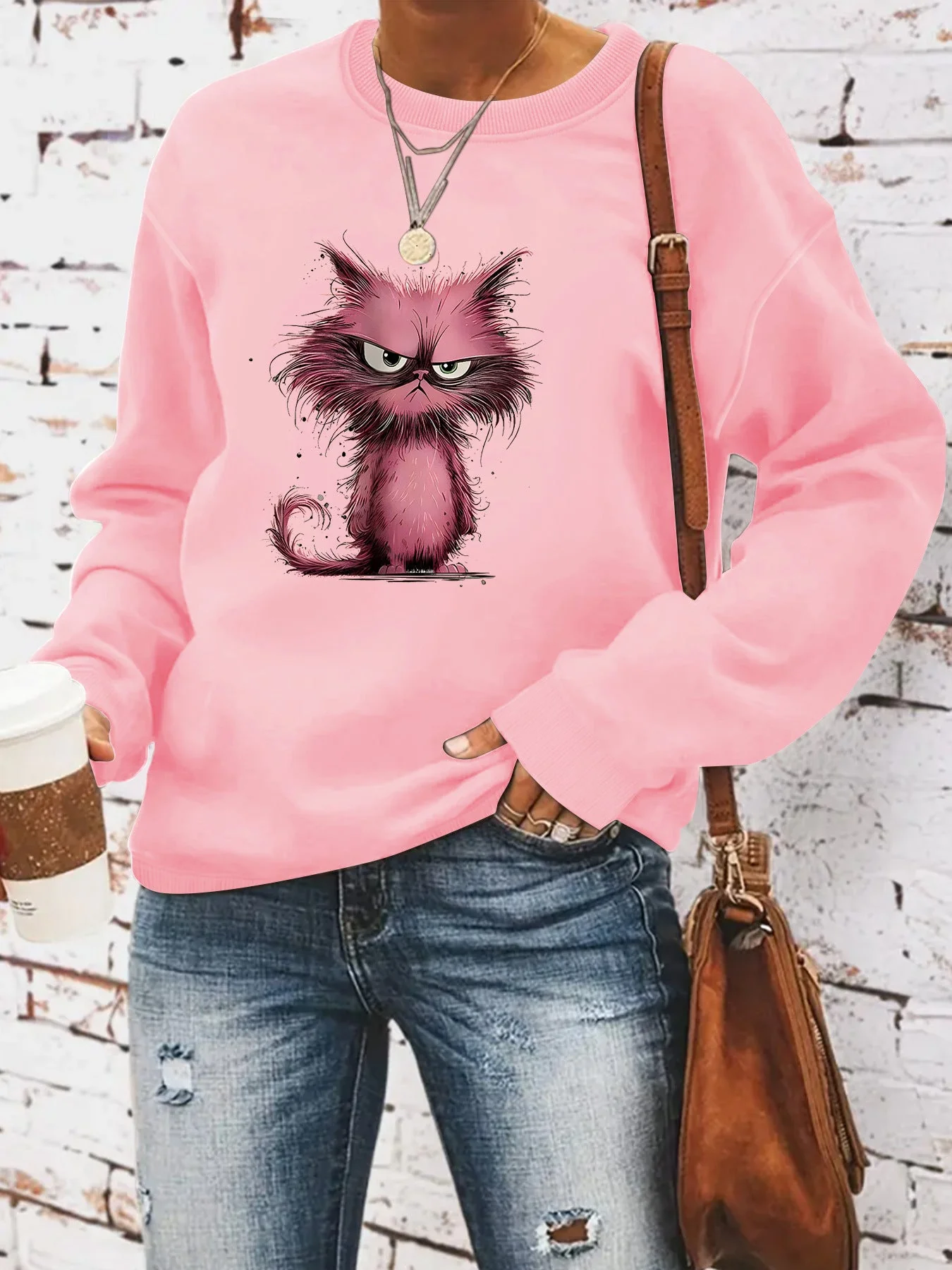 Damen Sweatshirt mit kreativem Katzenmotiv - Image 6