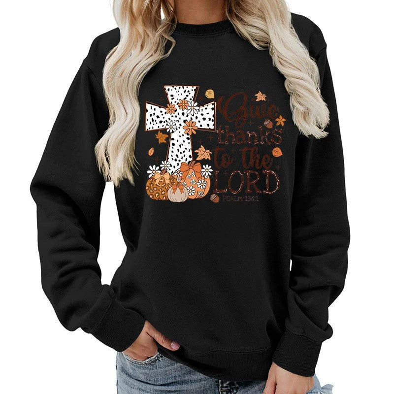 Damen Sweatshirt mit kreativem Kreuz-Aufdruck und herbstlichem Design - Image 2