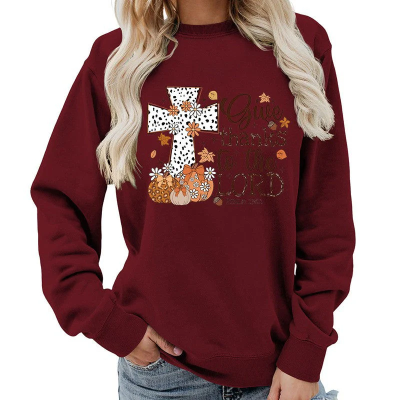 Damen Sweatshirt mit kreativem Kreuz-Aufdruck und herbstlichem Design - Image 3