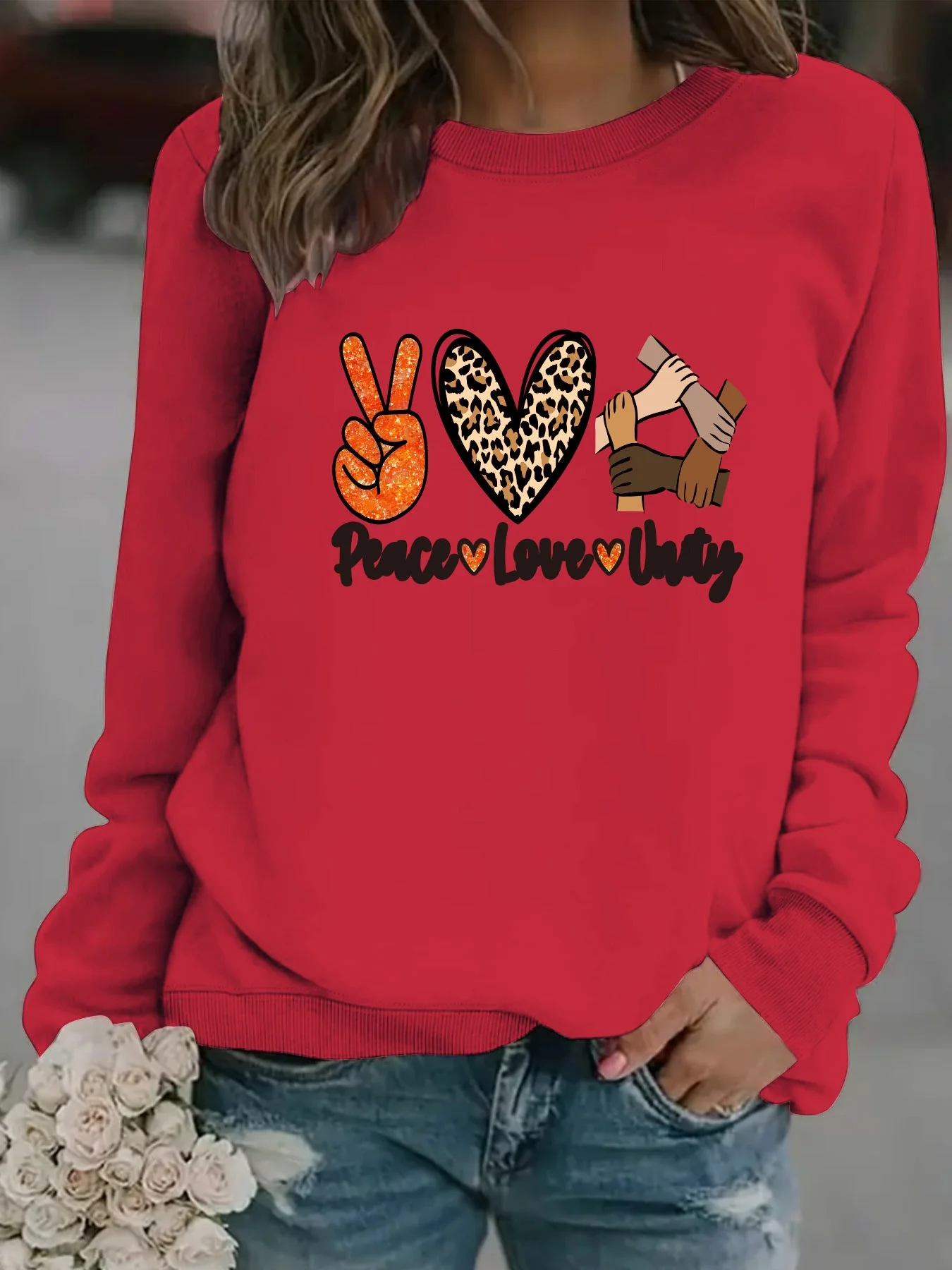 Damen Sweatshirt mit kreativem Peace, Love & Unity Motiv - Image 5