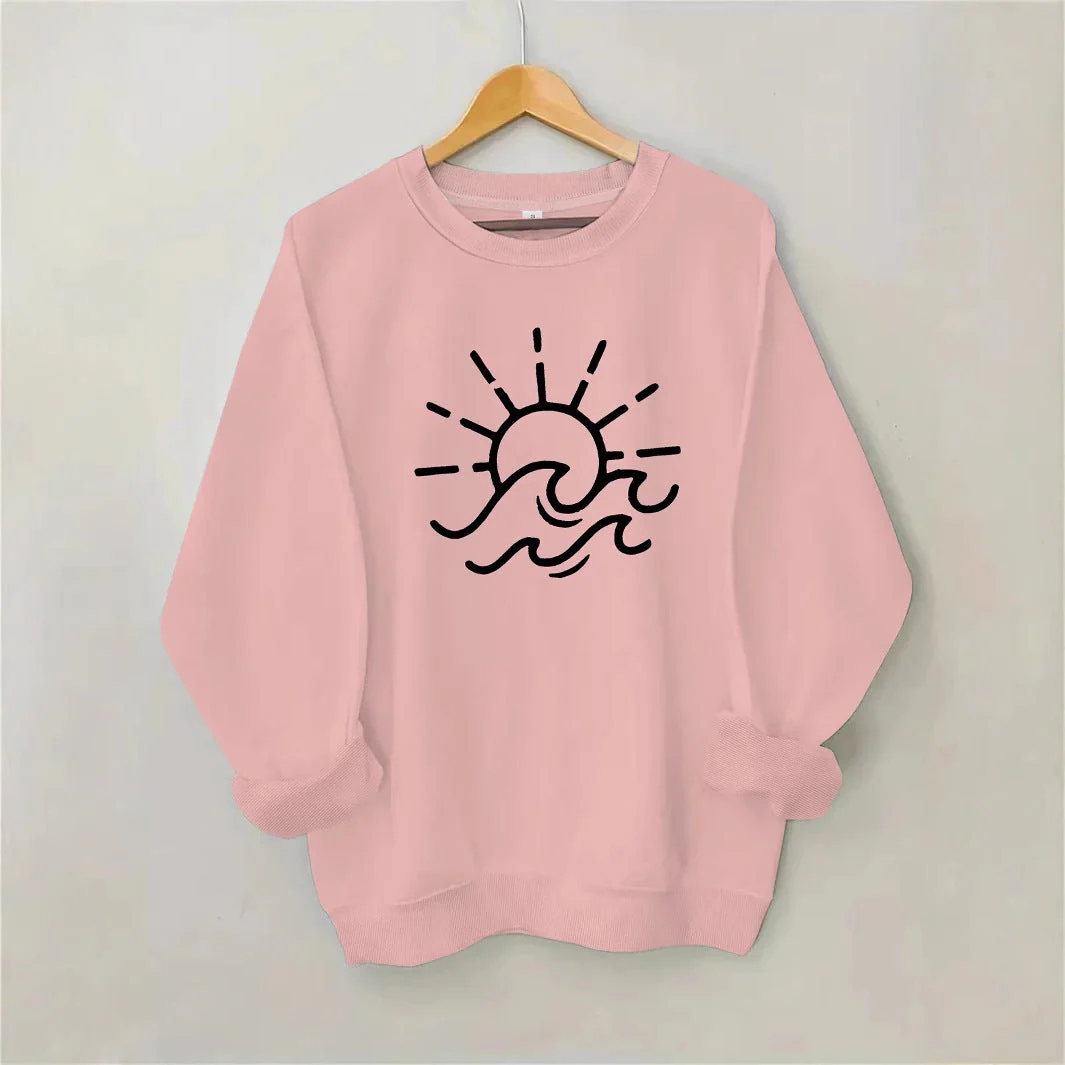 Damen Sweatshirt mit kreativem Sonnen- und Wellenmotiv - Image 2