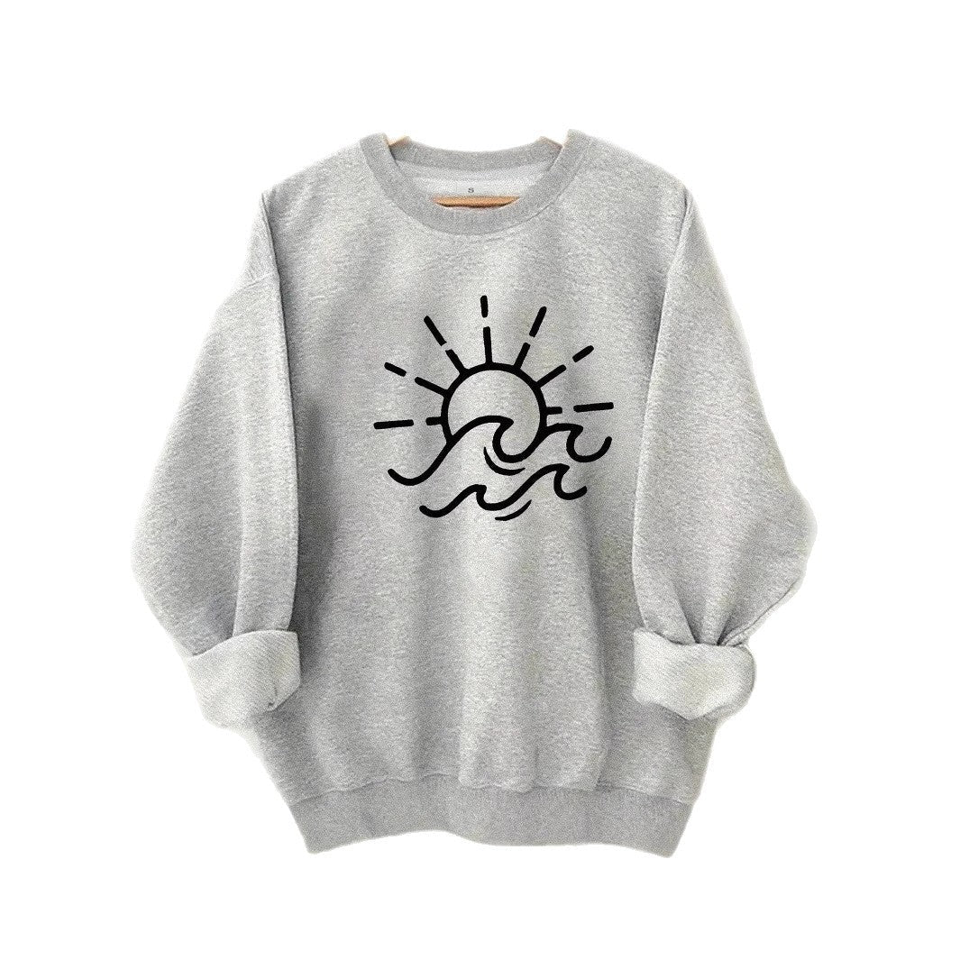 Damen Sweatshirt mit kreativem Sonnen- und Wellenmotiv - Image 4