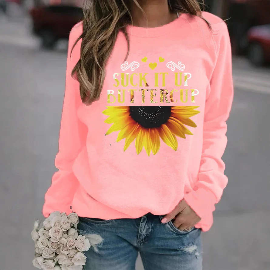 Damen Sweatshirt mit kreativem Sonnenblumenaufdruck und motivierendem Spruch - Image 2