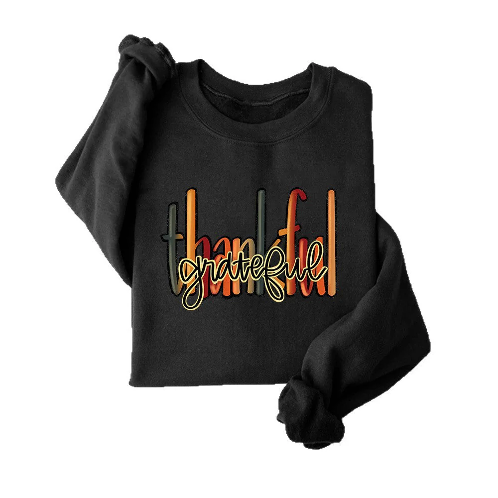 Damen Sweatshirt mit kreativem "thankful" Schriftzug und bequemer Passform