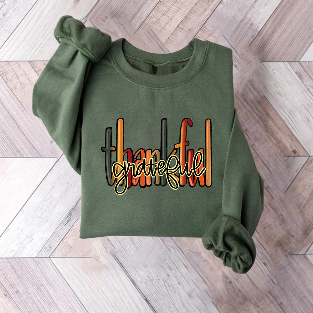 Damen Sweatshirt mit kreativem "thankful" Schriftzug und bequemer Passform - Image 5