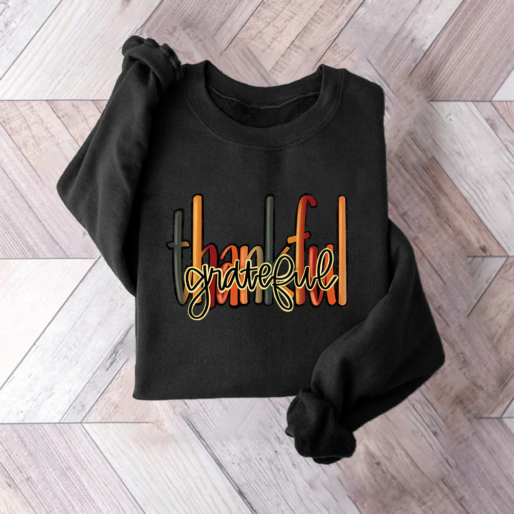 Damen Sweatshirt mit kreativem "thankful" Schriftzug und bequemer Passform - Image 6
